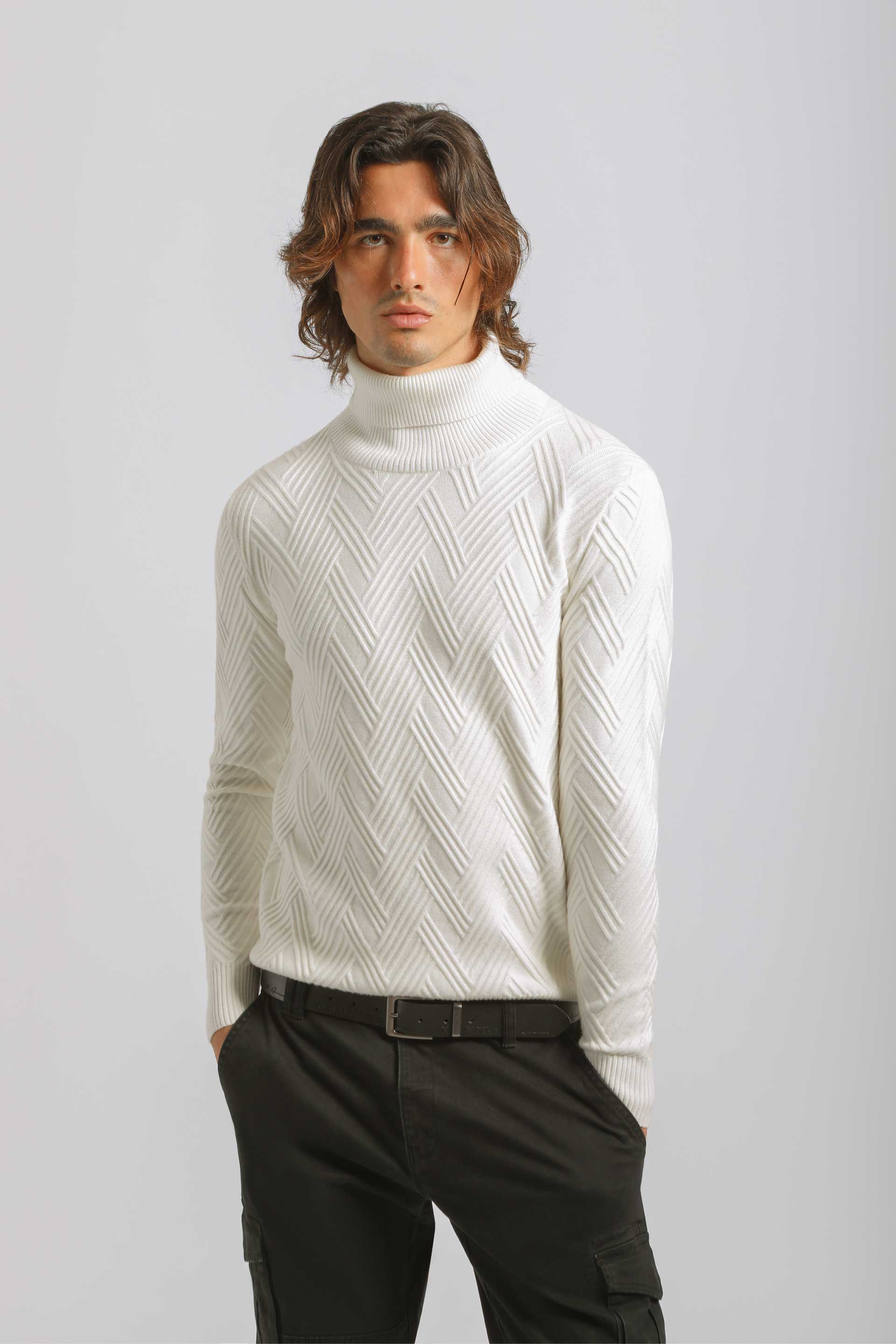 Maglia collo alto misto viscosa|Colore:Off white