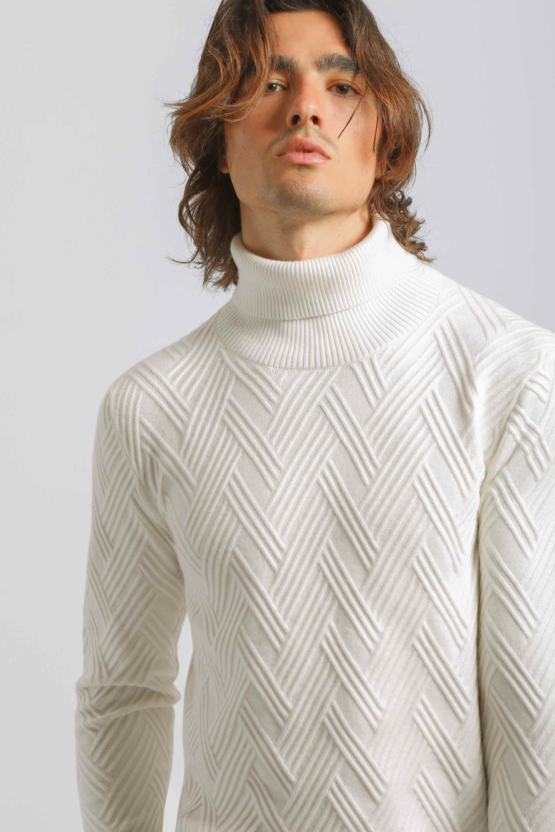 Maglia collo alto misto viscosa|Colore:Off white