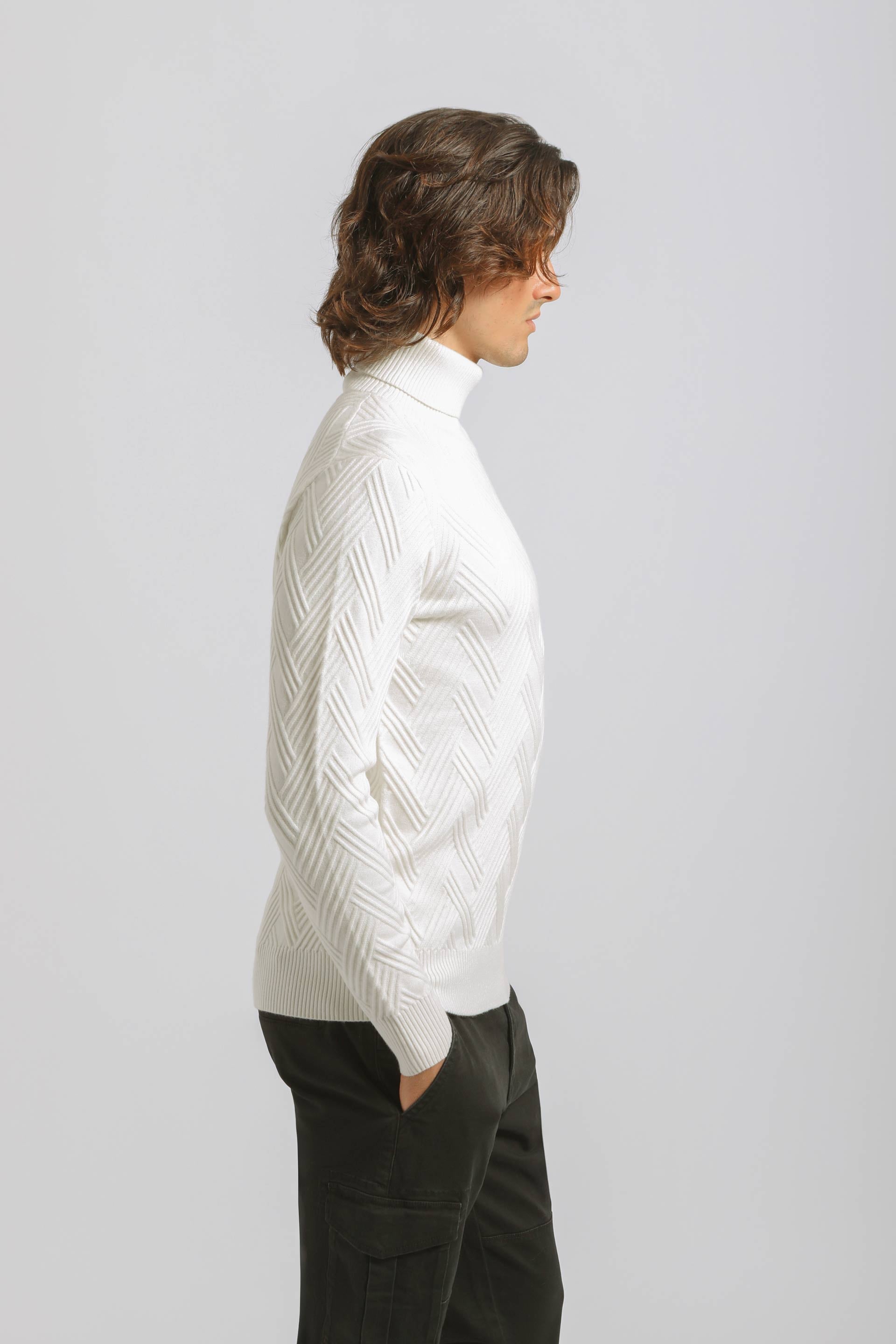 Maglia collo alto misto viscosa|Colore:Off white