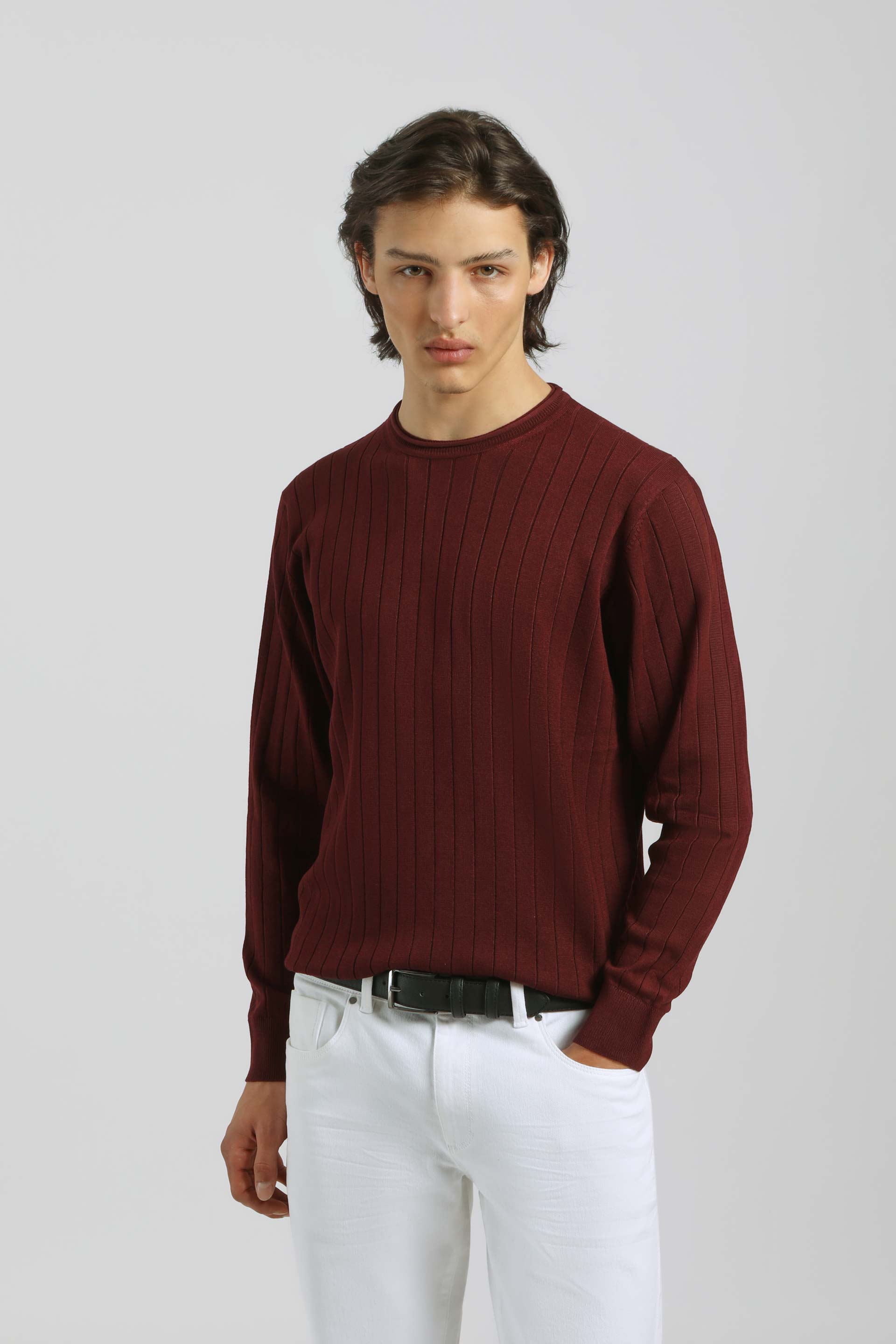 Maglia girocollo a coste|Colore:Bordeaux
