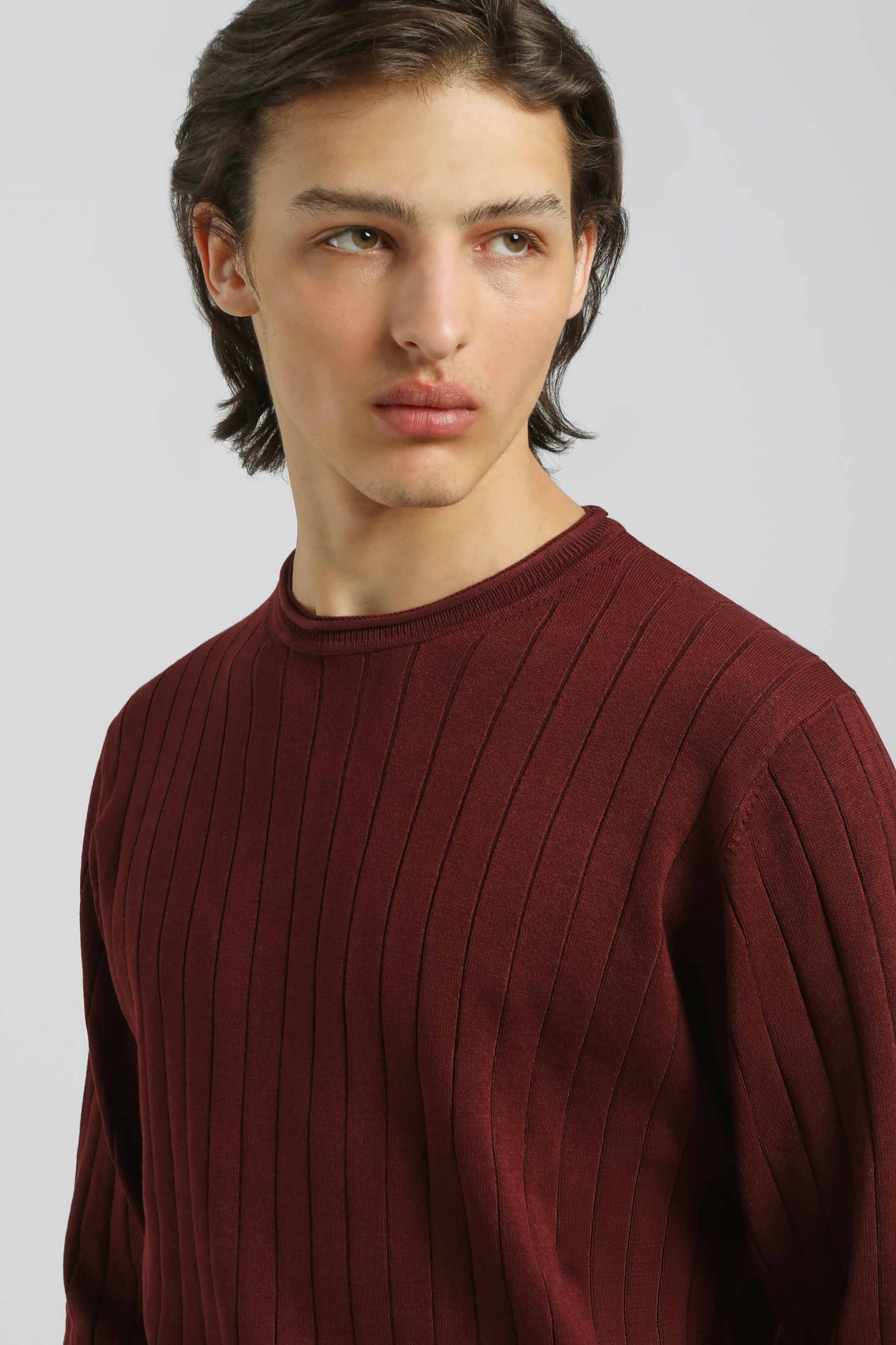 Maglia girocollo a coste|Colore:Bordeaux