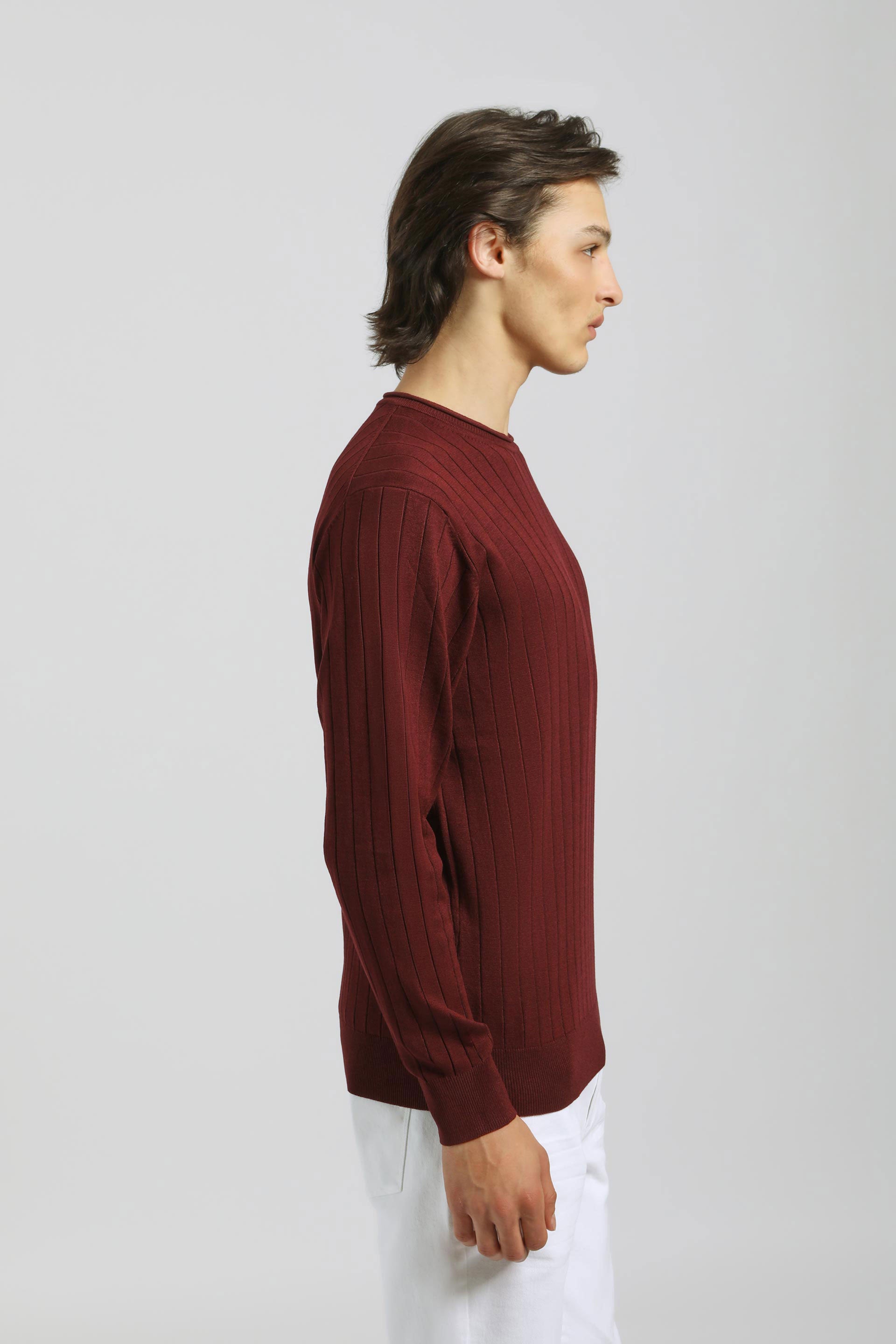 Maglia girocollo a coste|Colore:Bordeaux