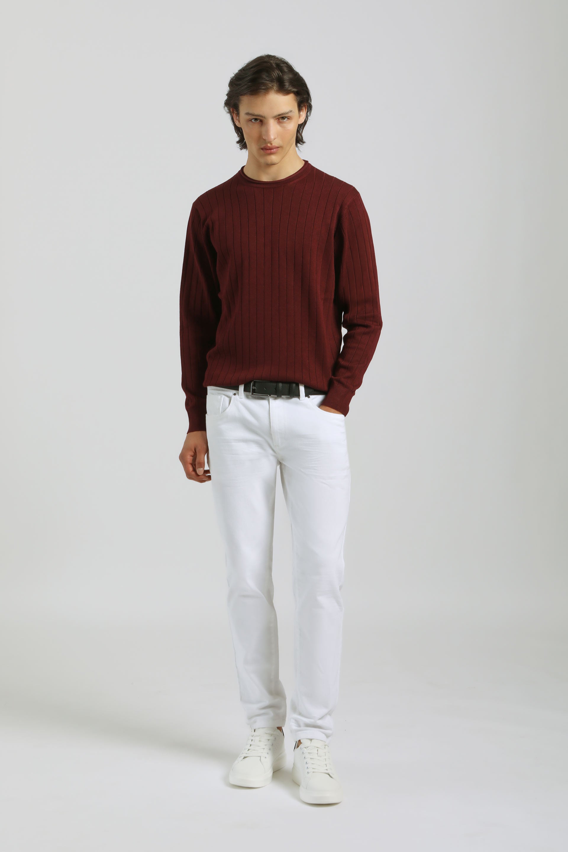Maglia girocollo a coste|Colore:Bordeaux