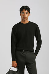 Maglia girocollo a coste|Colore:Nero