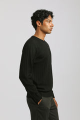 Maglia girocollo a coste|Colore:Nero