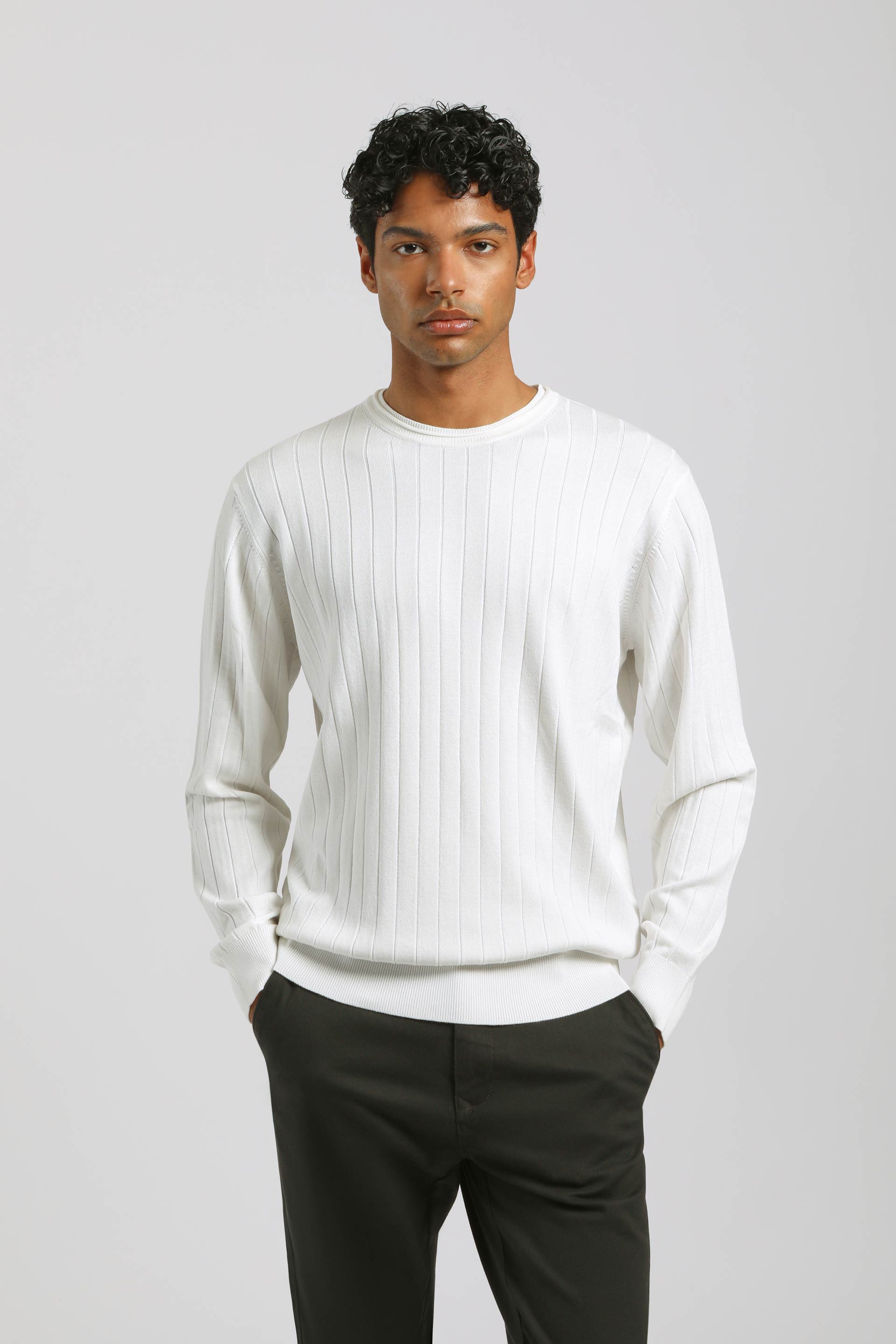 Maglia girocollo a coste|Colore:Off white