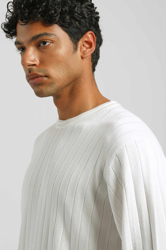 Maglia girocollo a coste|Colore:Off white