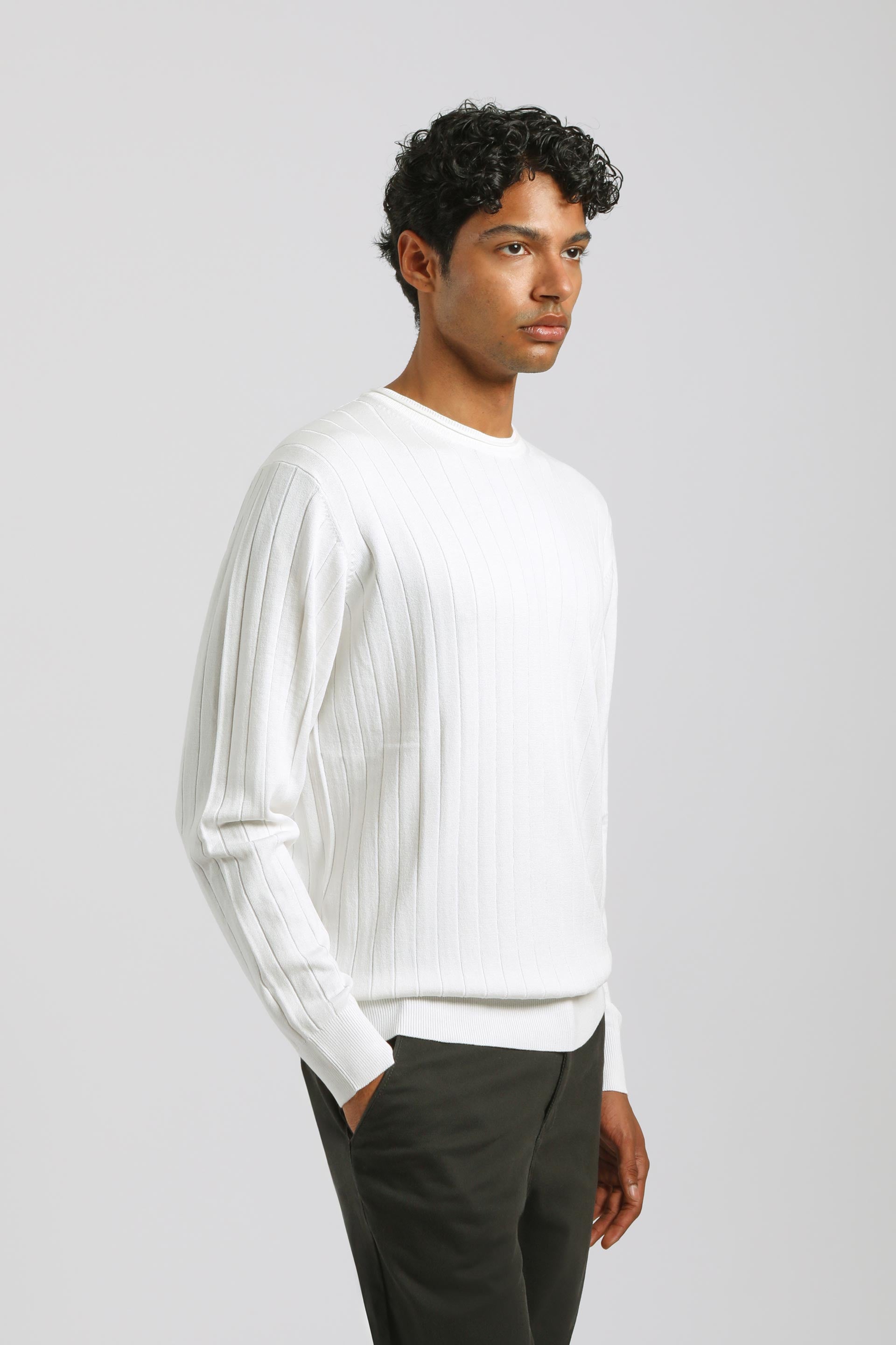 Maglia girocollo a coste|Colore:Off white