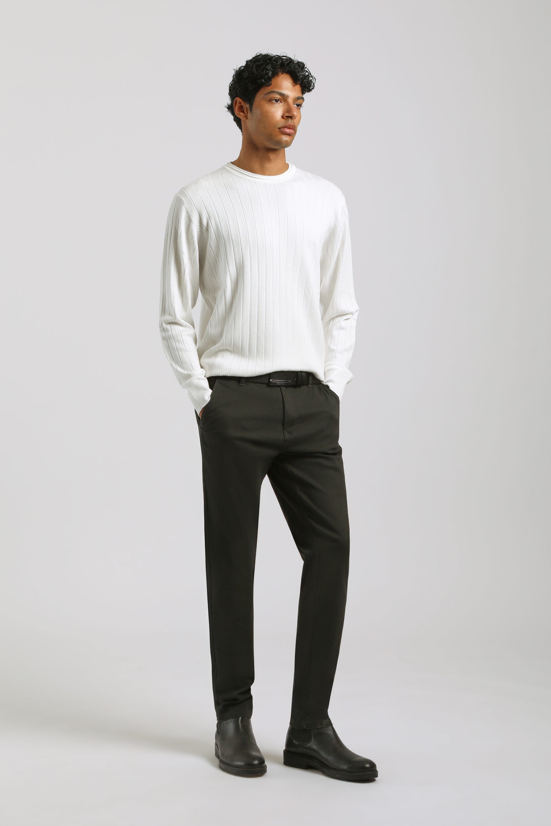 Maglia girocollo a coste|Colore:Off white