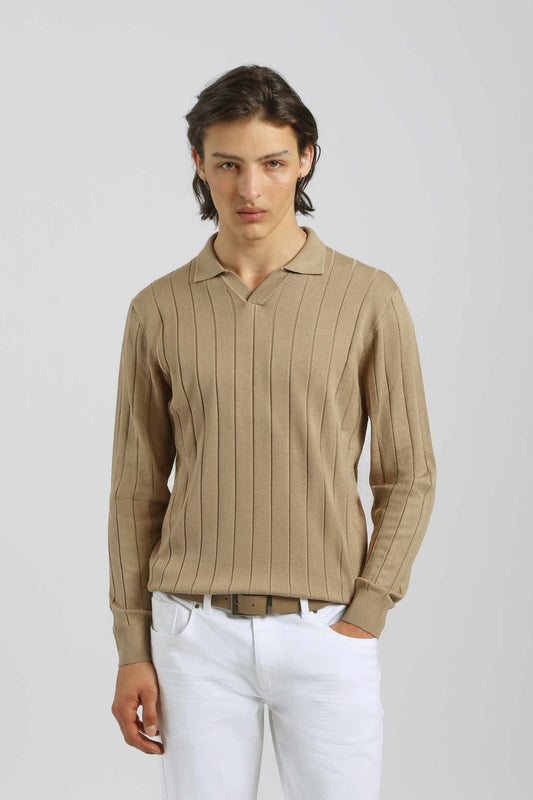Polo manica lunga a coste|Colore:Beige