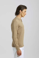 Polo manica lunga a coste|Colore:Beige