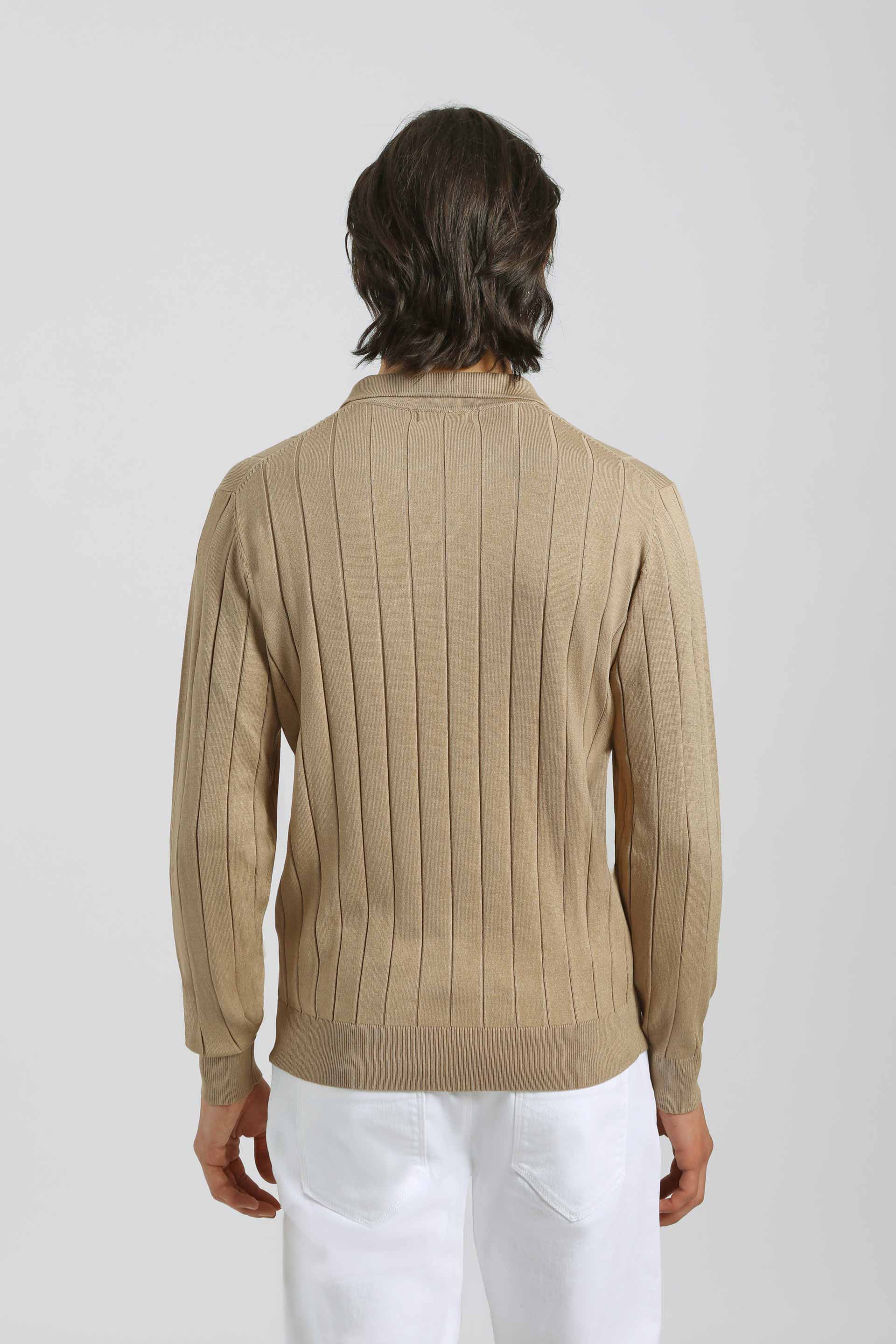 Polo manica lunga a coste|Colore:Beige