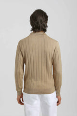 Polo manica lunga a coste|Colore:Beige