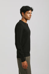 Polo manica lunga a coste|Colore:Nero