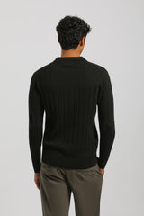 Polo manica lunga a coste|Colore:Nero