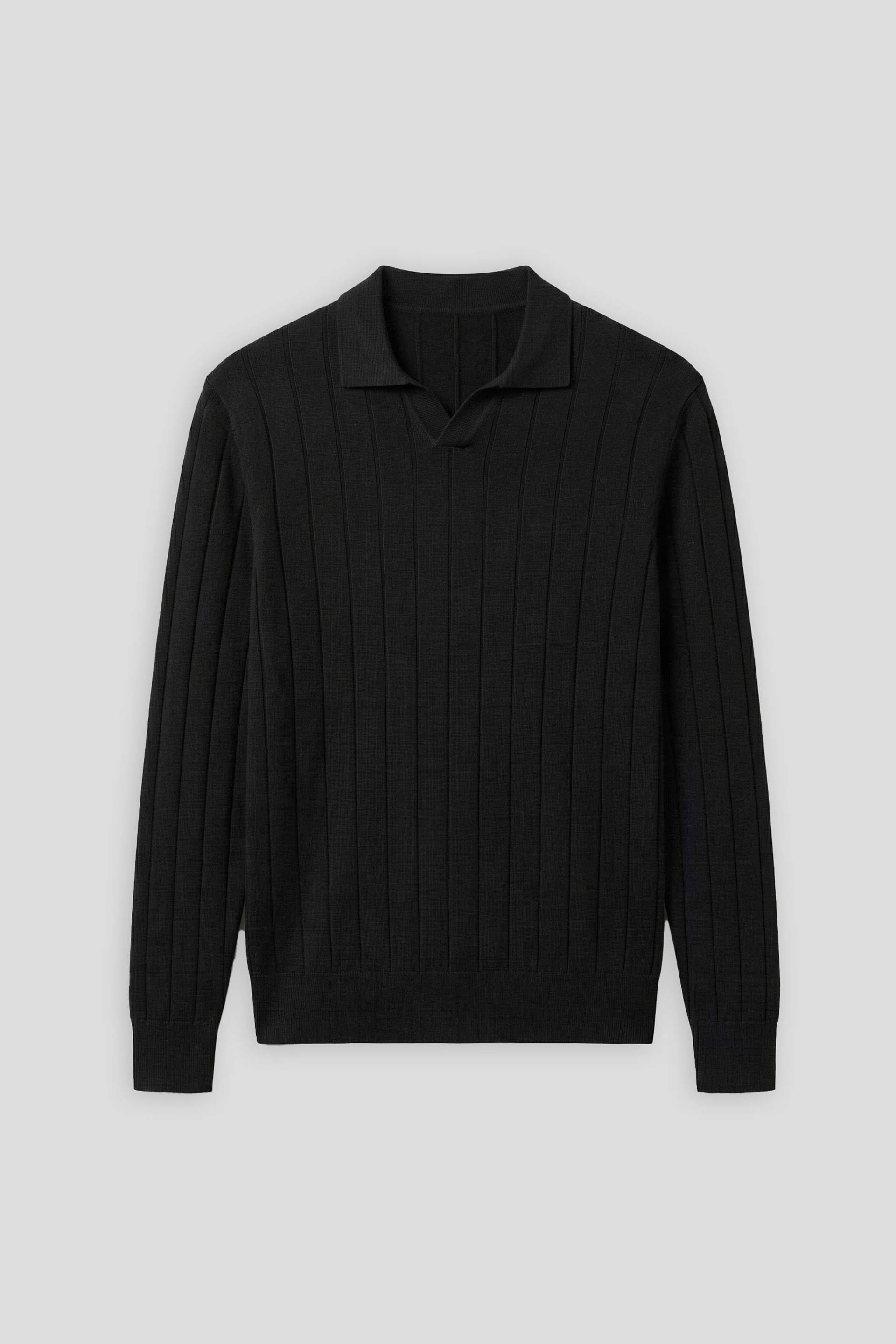 Polo manica lunga a coste|Colore:Nero
