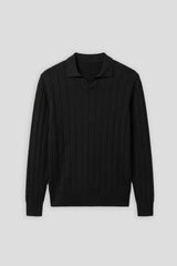 Polo manica lunga a coste|Colore:Nero