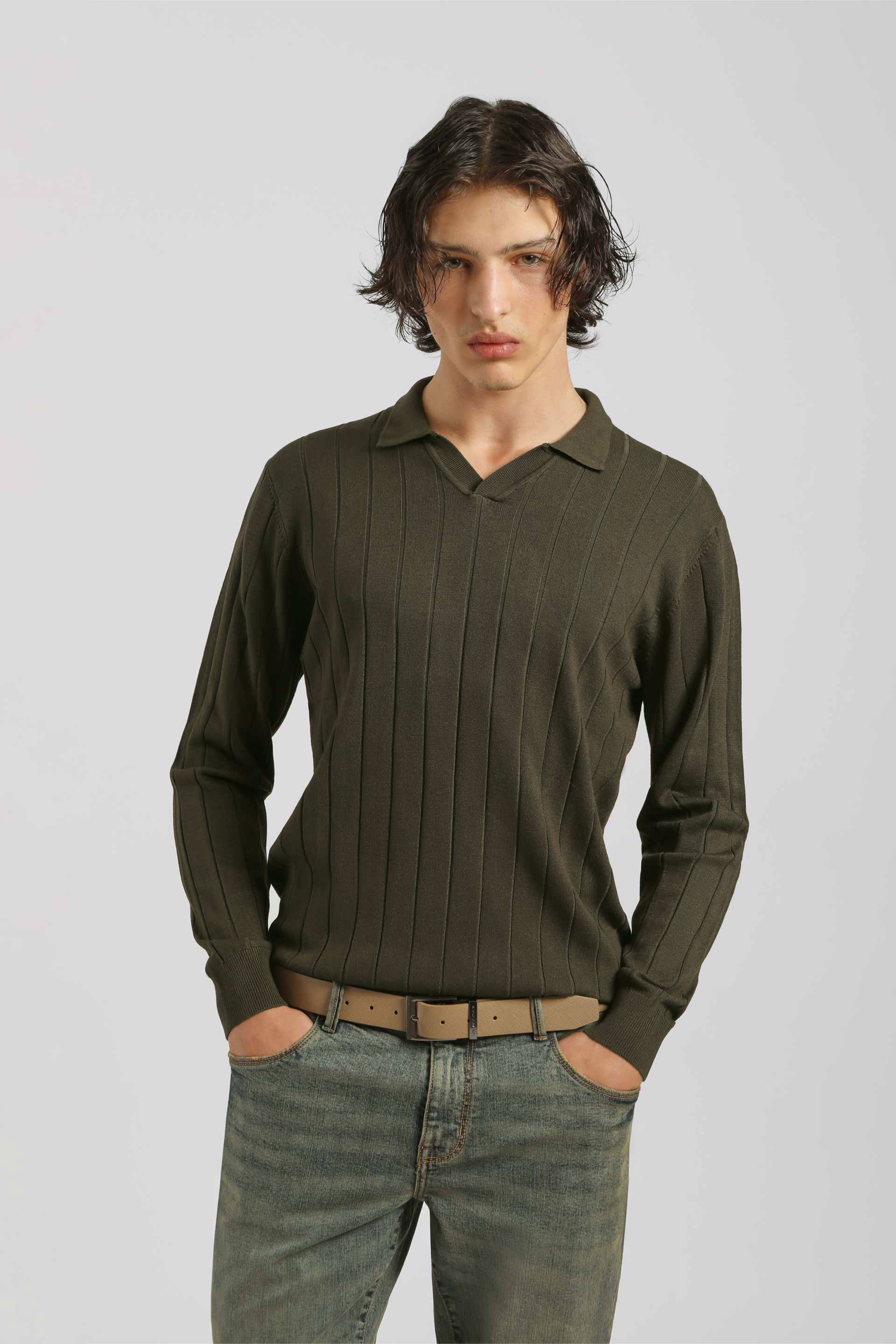 Polo manica lunga a coste|Colore:Verde