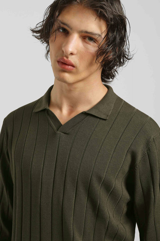 Polo manica lunga a coste|Colore:Verde