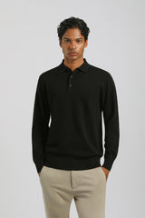 Polo manica lunga con bottoni|Colore:Nero