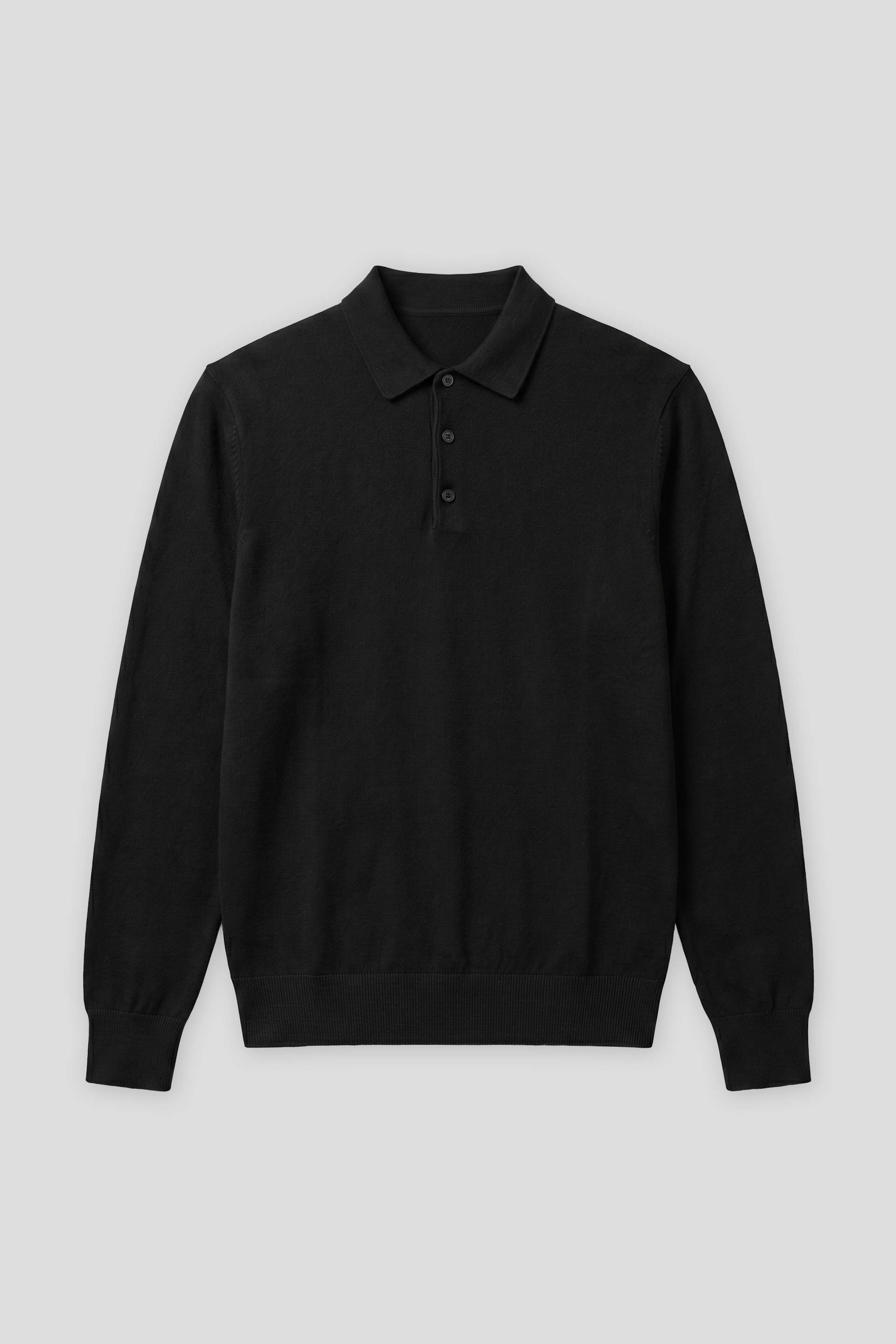Polo manica lunga con bottoni|Colore:Nero