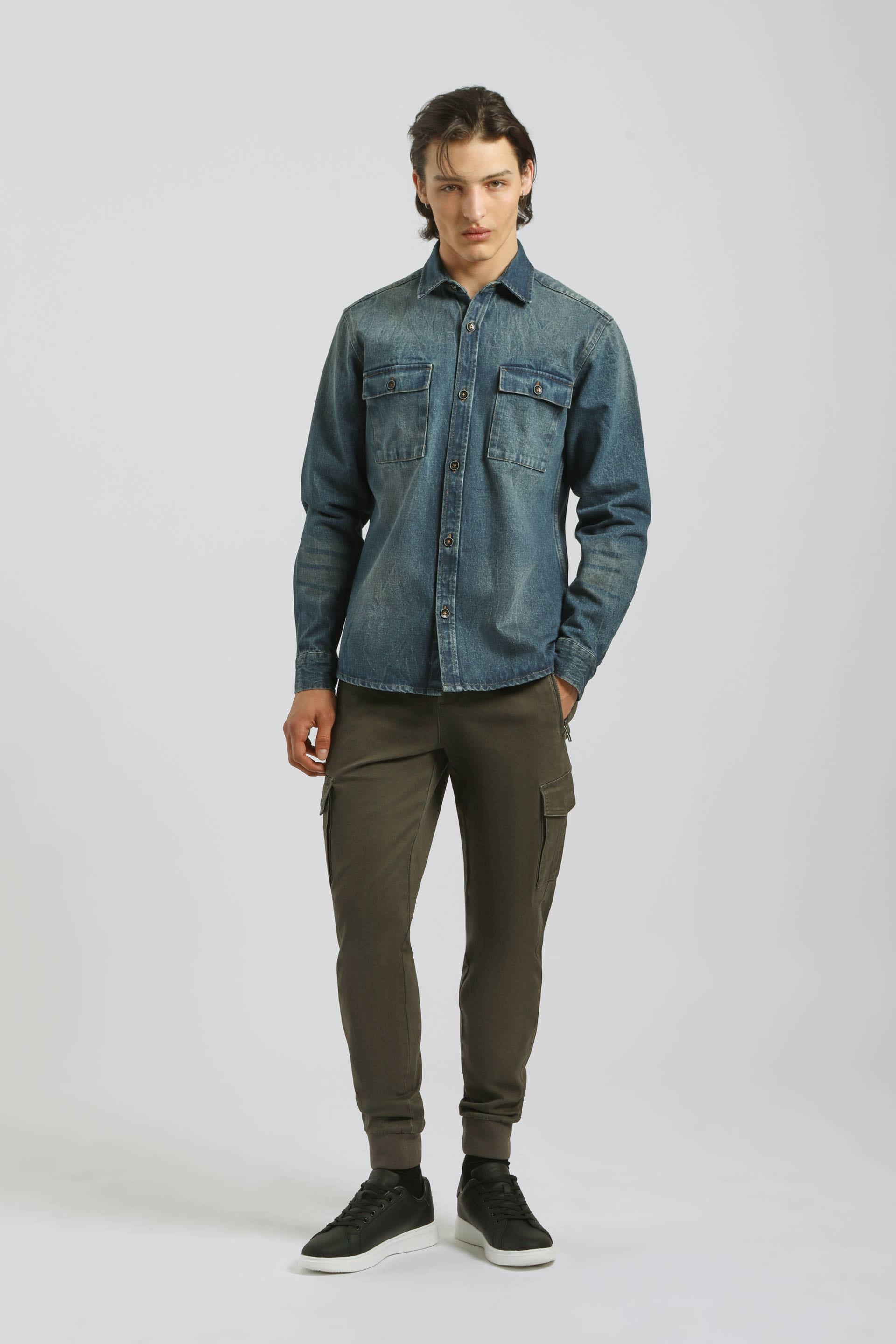 Pantaloni cargo con elastico alle caviglie|Colore:Verde scuro