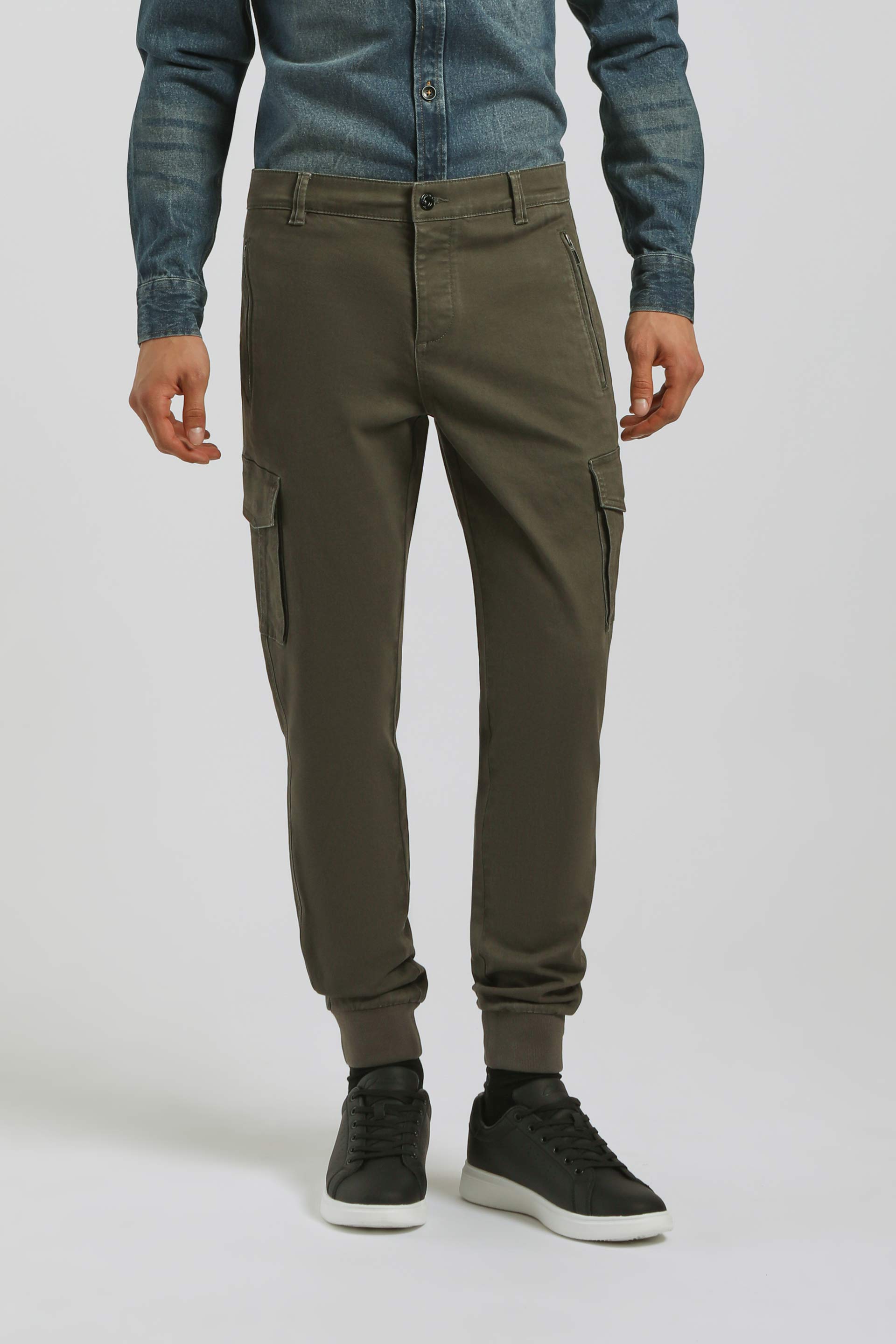 Pantaloni cargo con elastico alle caviglie|Colore:Verde scuro