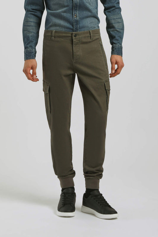 Pantaloni cargo con elastico alle caviglie|Colore:Verde scuro