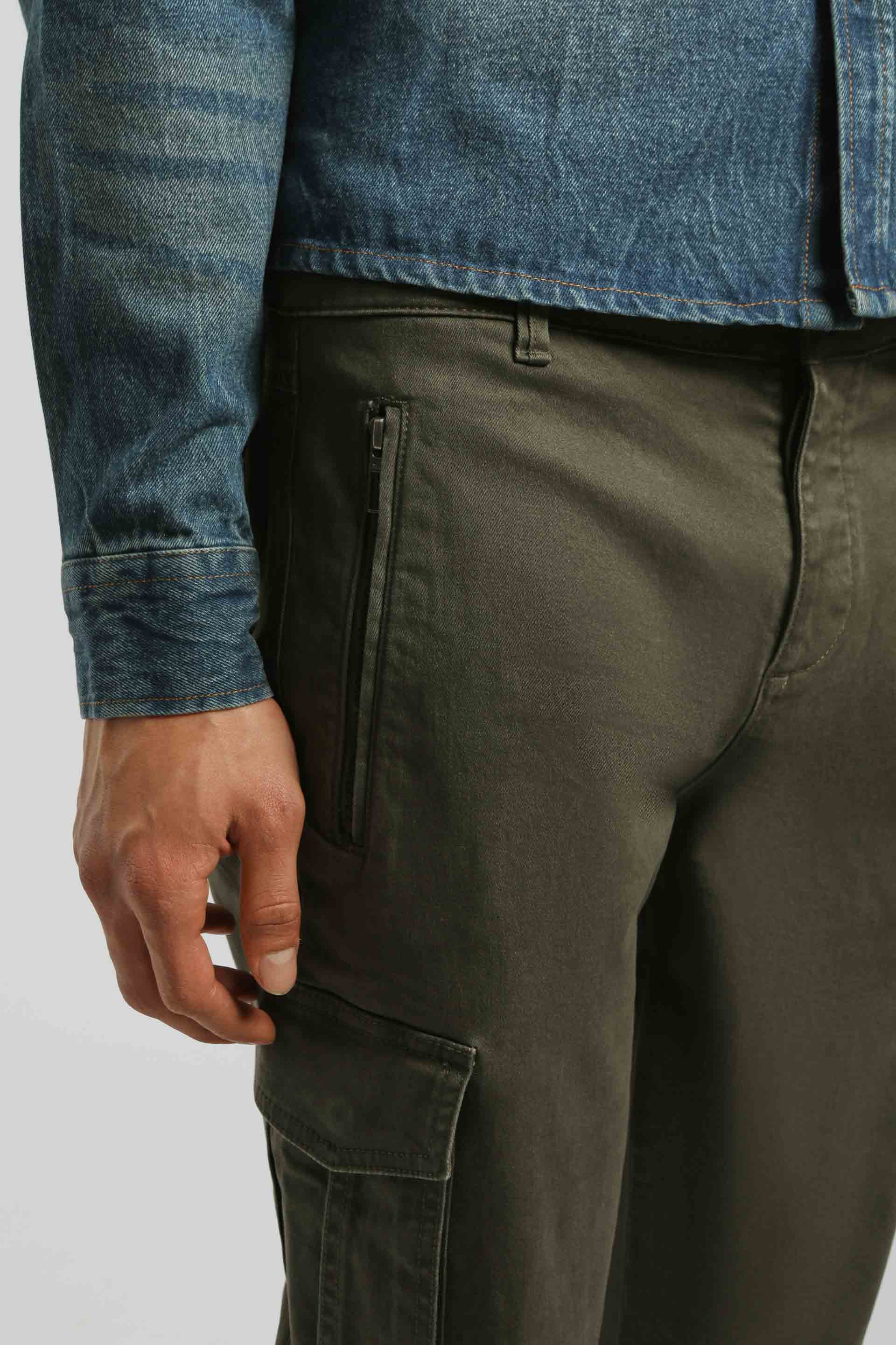 Pantaloni cargo con elastico alle caviglie|Colore:Verde scuro