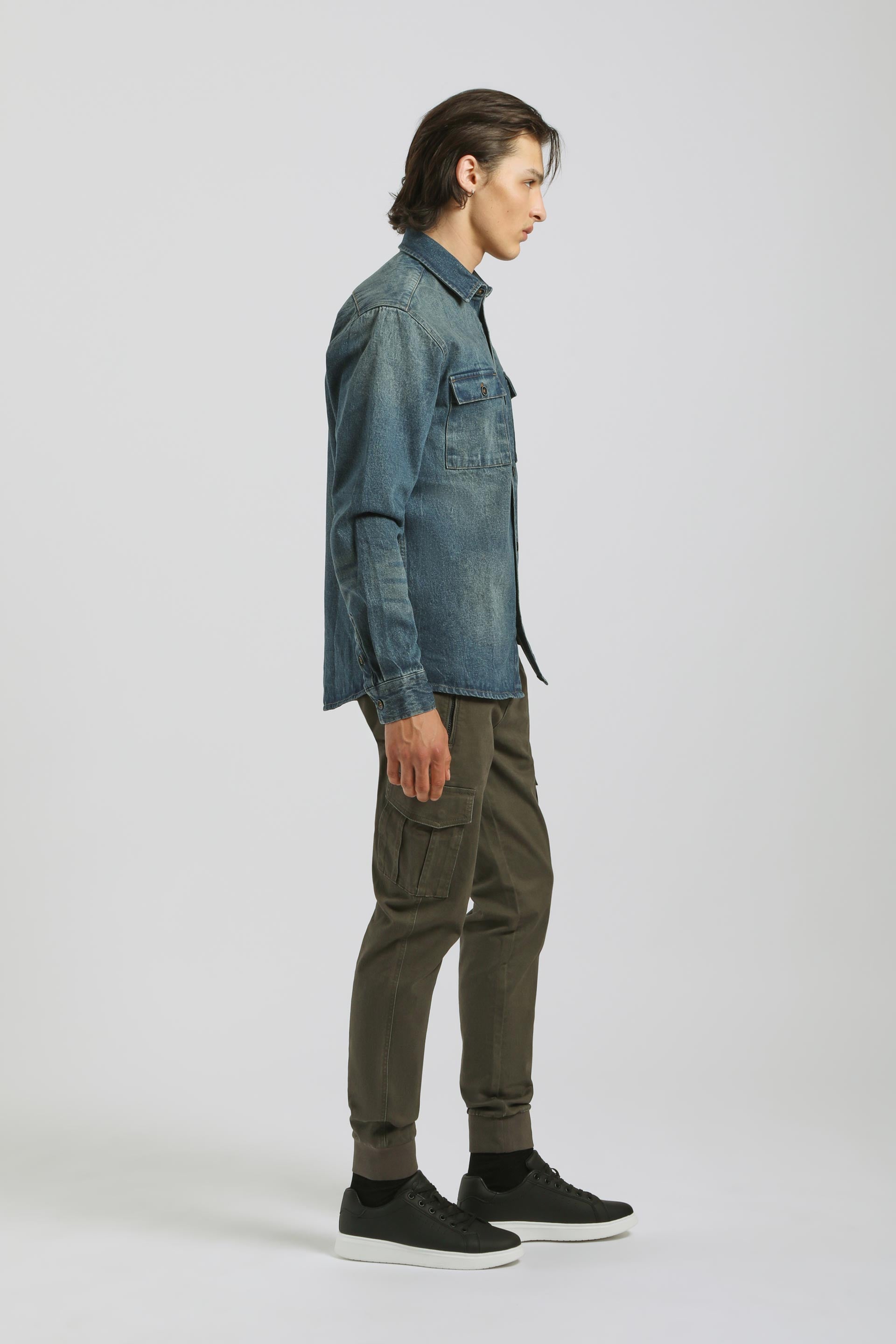 Pantaloni cargo con elastico alle caviglie|Colore:Verde scuro