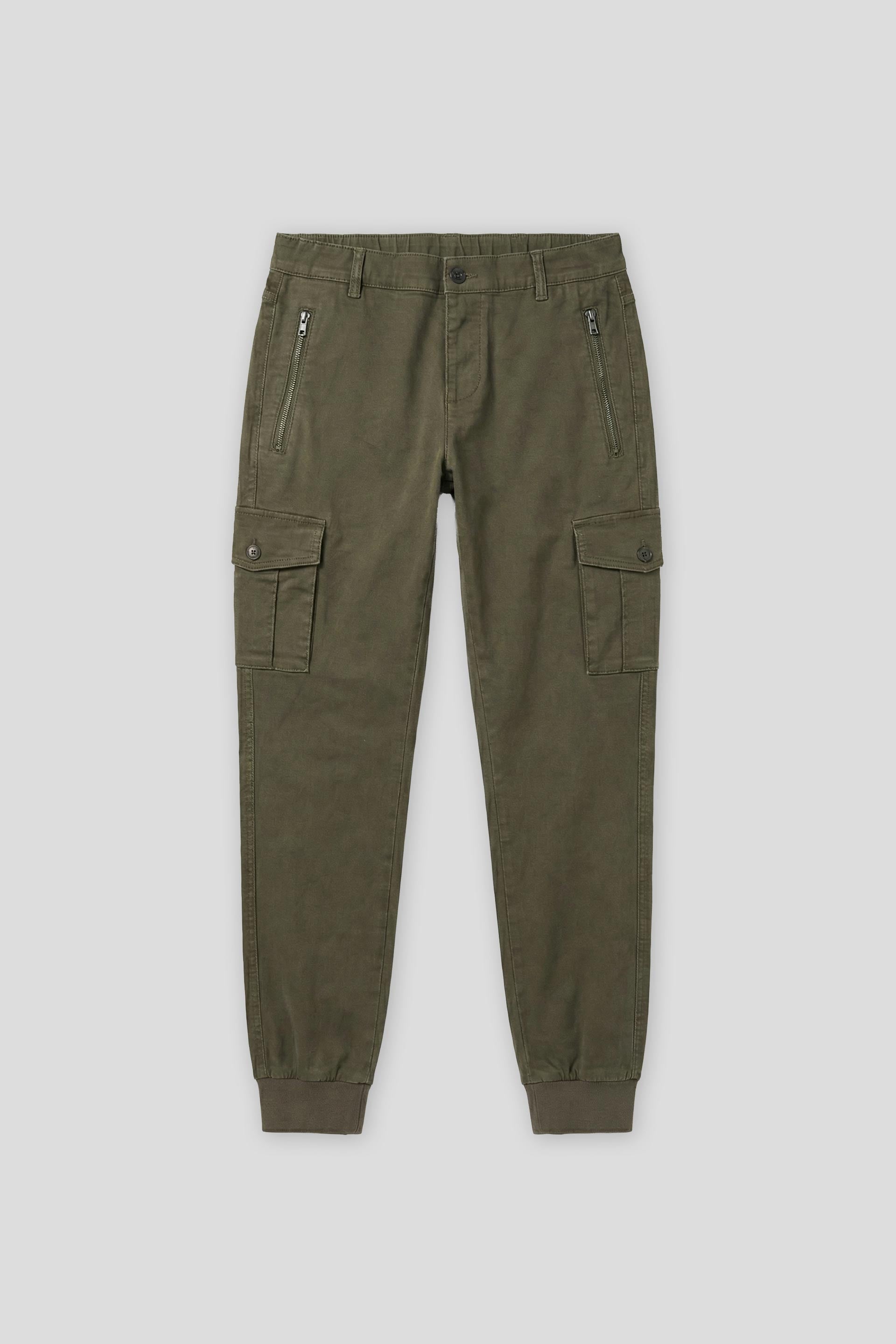 Pantaloni cargo con elastico alle caviglie|Colore:Verde scuro