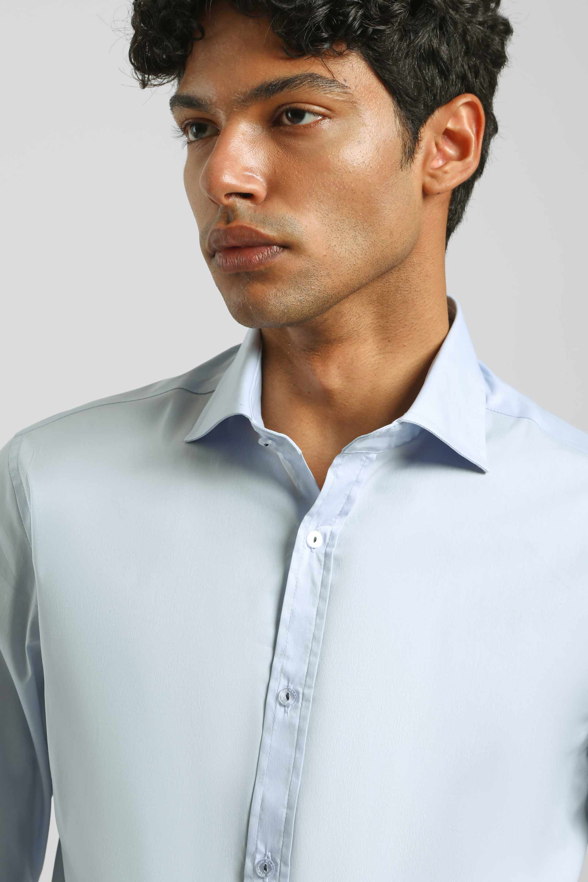 Camicia tinta unita in cotone|Colore:Cielo