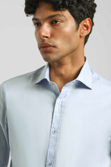 Camicia tinta unita in cotone|Colore:Cielo