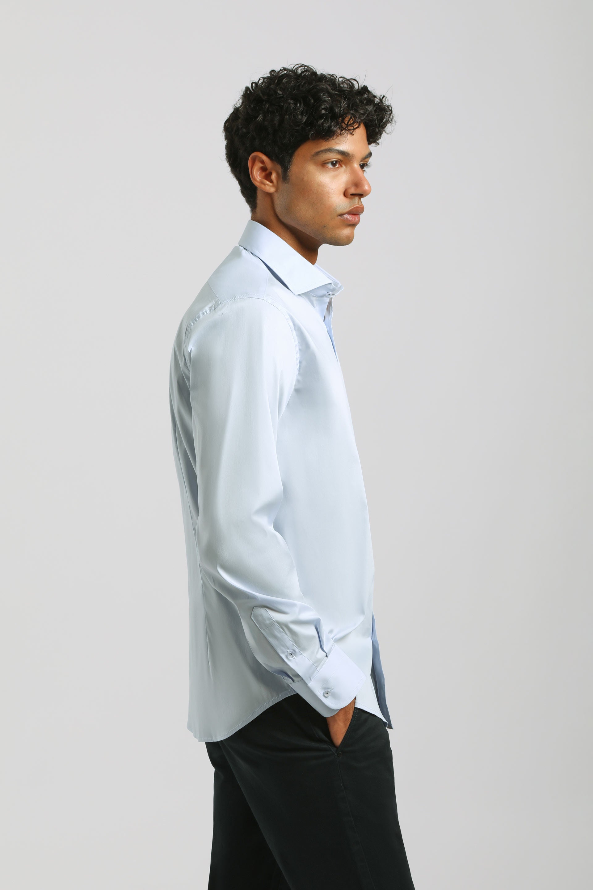 Camicia tinta unita in cotone|Colore:Cielo