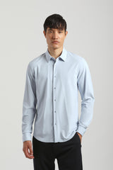 Camicia tinta unita in tessuto elastico|Colore:Cielo