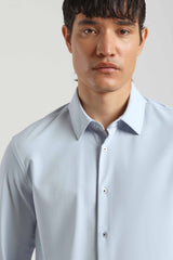 Camicia tinta unita in tessuto elastico|Colore:Cielo