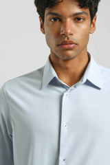Camicia tinta unita in tessuto elastico|Colore:Cielo