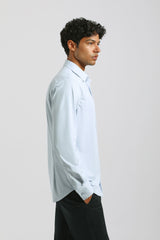 Camicia tinta unita in tessuto elastico|Colore:Cielo