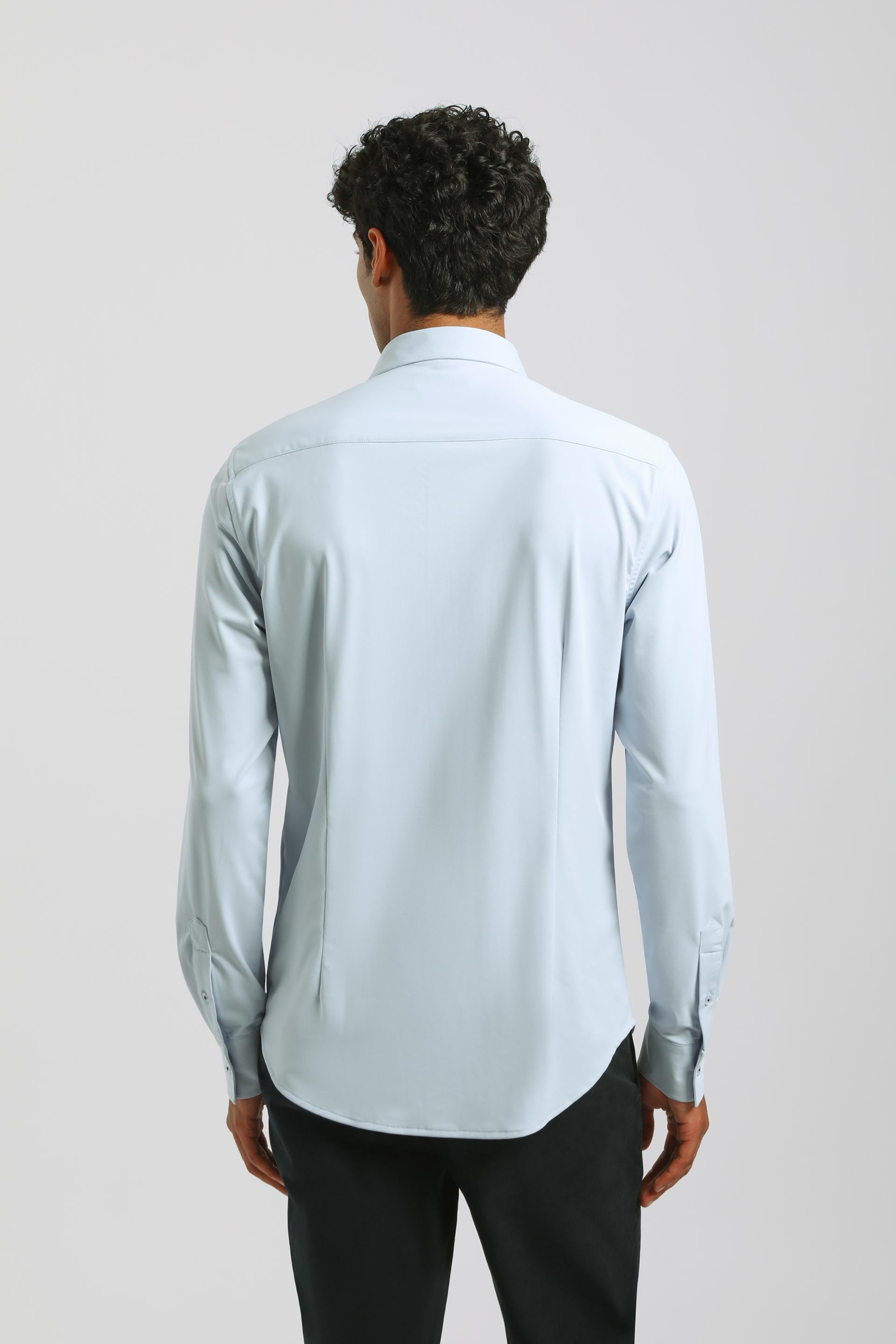 Camicia tinta unita in tessuto elastico|Colore:Cielo