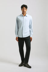 Camicia tinta unita in tessuto elastico|Colore:Cielo