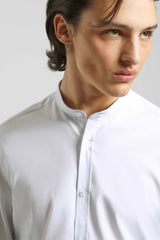 Camicia collo coreano in tessuto elastico|Colore:Bianco