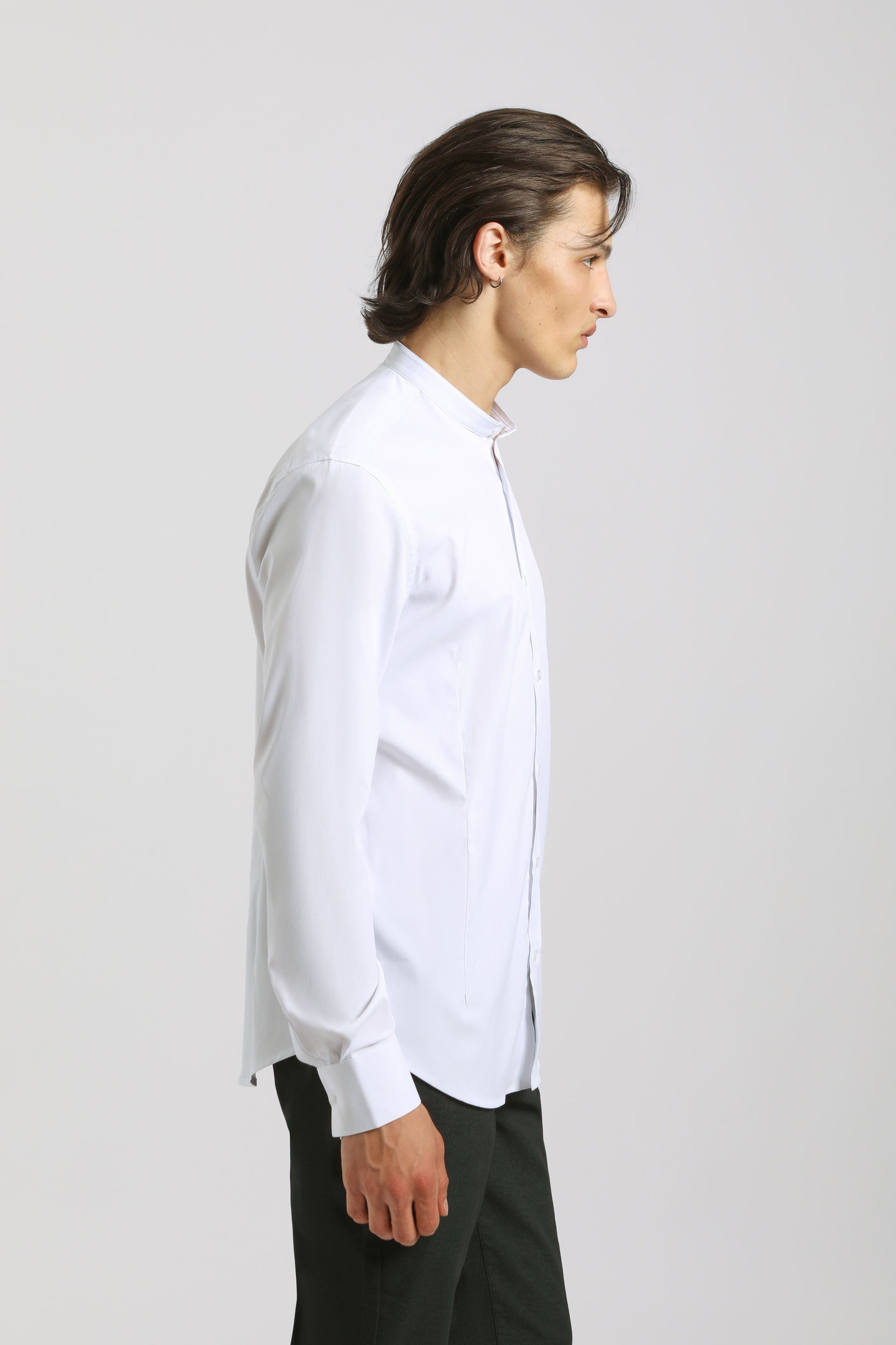 Camicia collo coreano in tessuto elastico|Colore:Bianco