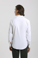 Camicia collo coreano in tessuto elastico|Colore:Bianco
