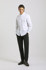 Camicia collo coreano in tessuto elastico|Colore:Bianco