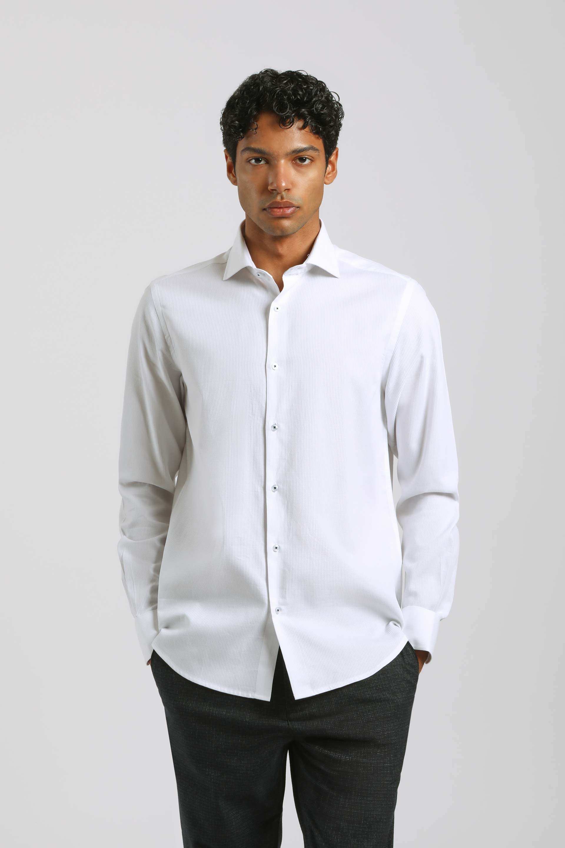 Camicia tinta unita 100% cotone|Colore:Bianco
