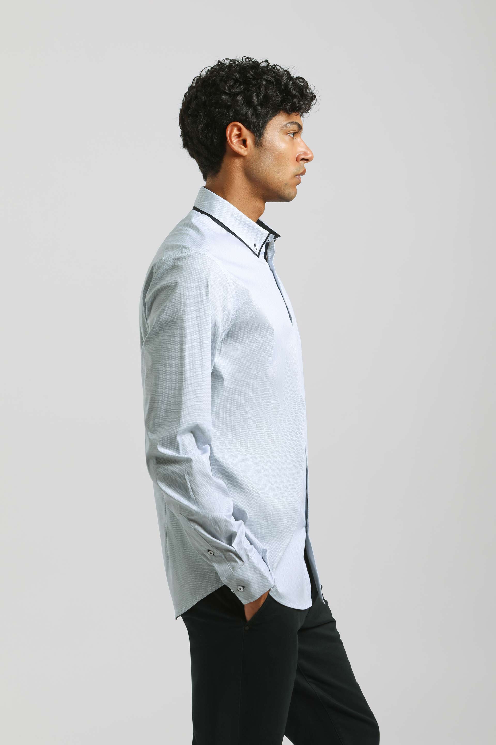 Camicia microfantasia in cotone|Colore:Blue