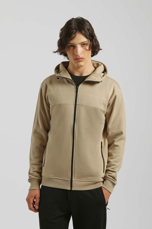 Felpa zip con cappuccio|Colore:Sabbia
