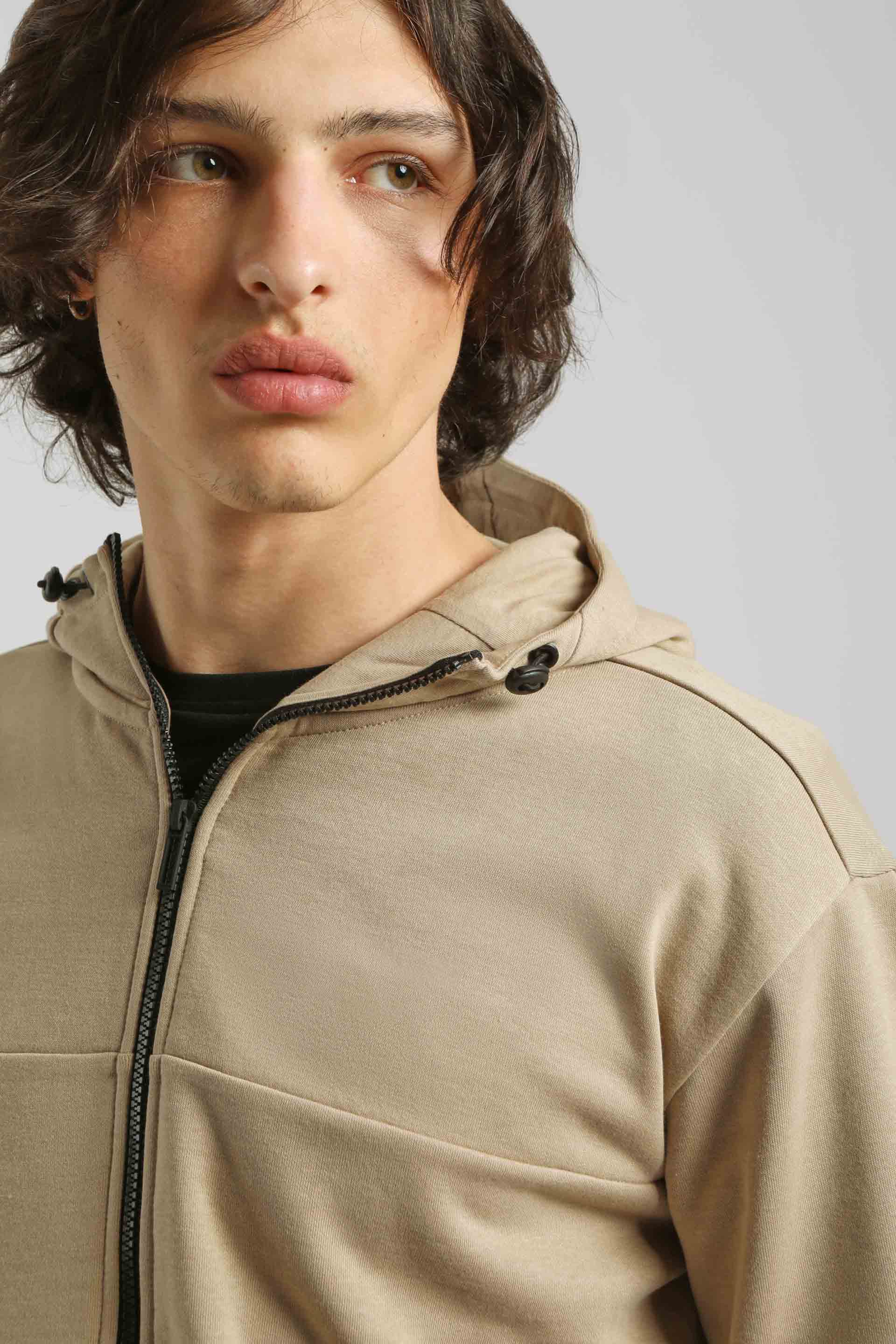 Felpa zip con cappuccio|Colore:Sabbia