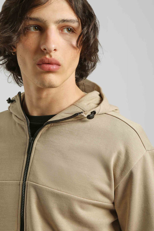 Felpa zip con cappuccio|Colore:Sabbia