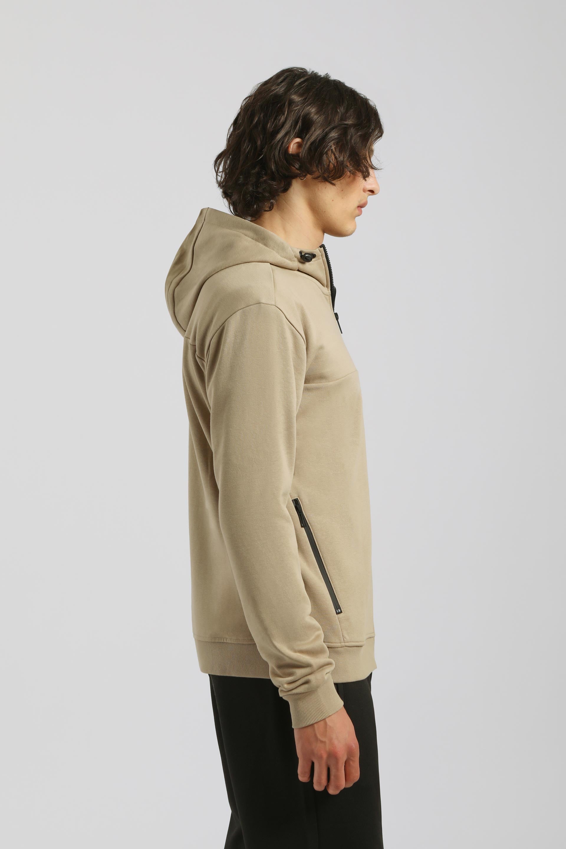 Felpa zip con cappuccio|Colore:Sabbia